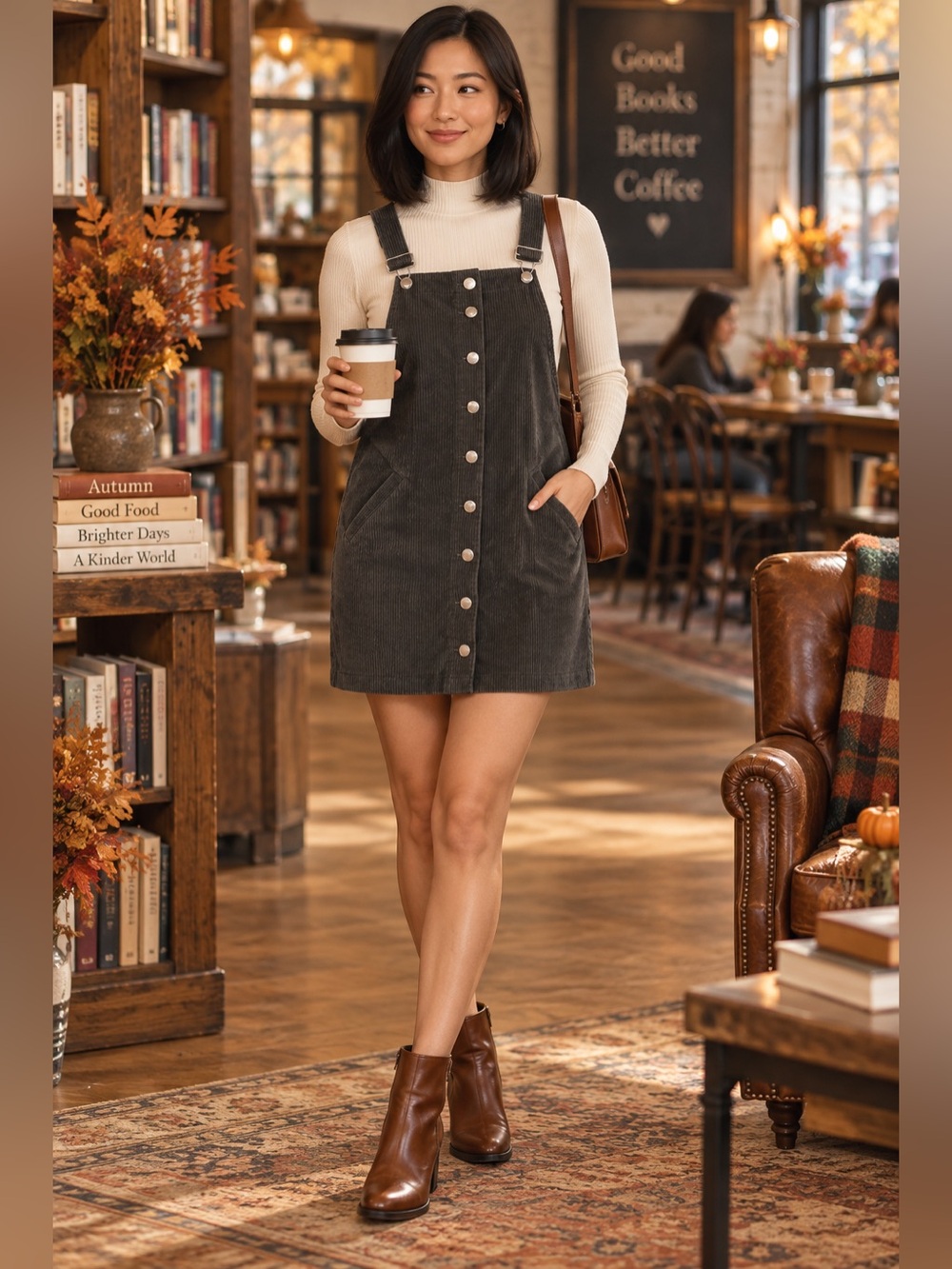 Harper Heritage Large Charcoal Corduroy Button Front Overall Mini Dress